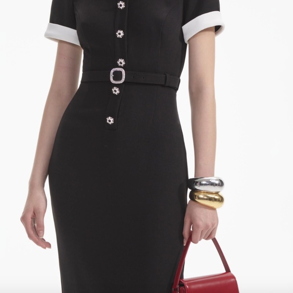 self-portrait Black Crepe Contrast Midi Dress Size: US12 - MSRP $585 - NWT - Picture 8 of 9